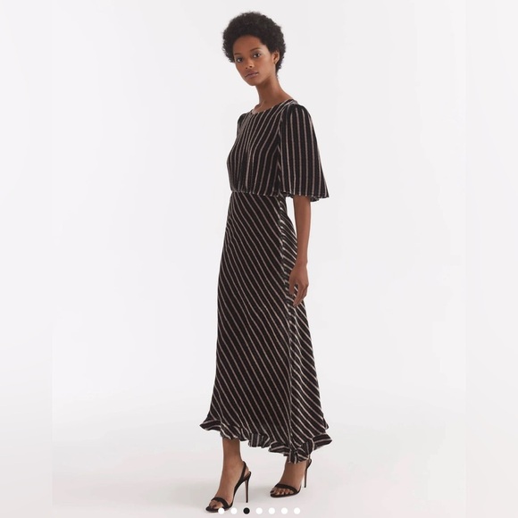 Saloni Vida asymmetric striped velvet-jacquard midi dress size US 14. - Picture 3 of 17